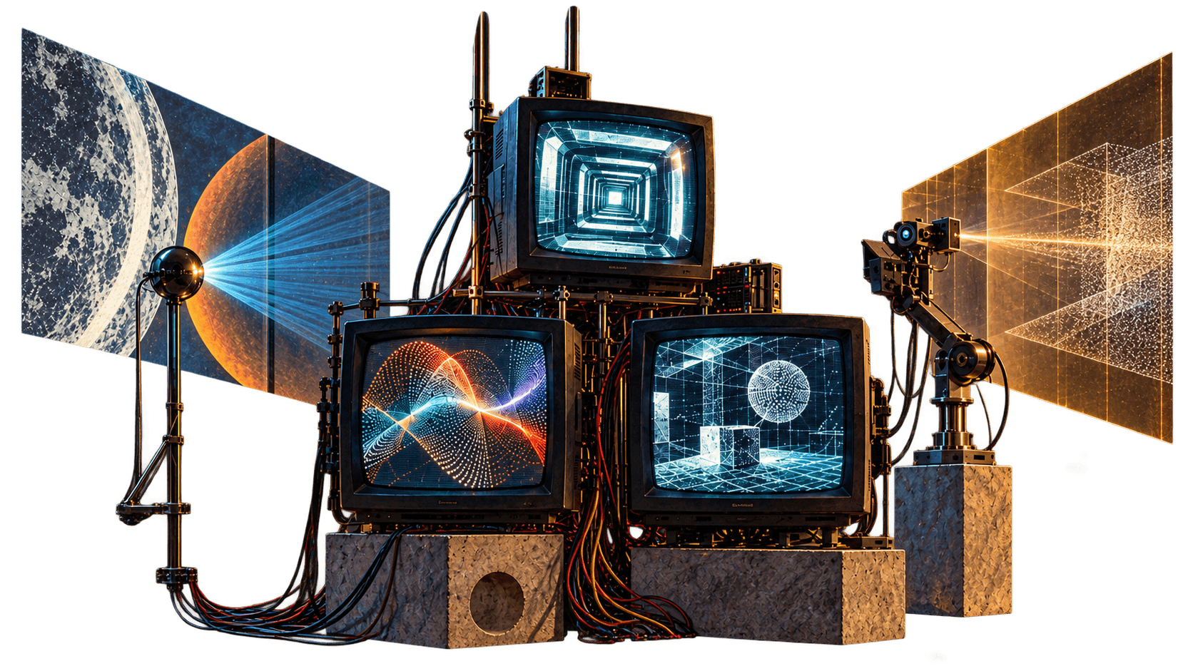 Stack of CRT televisions wired together