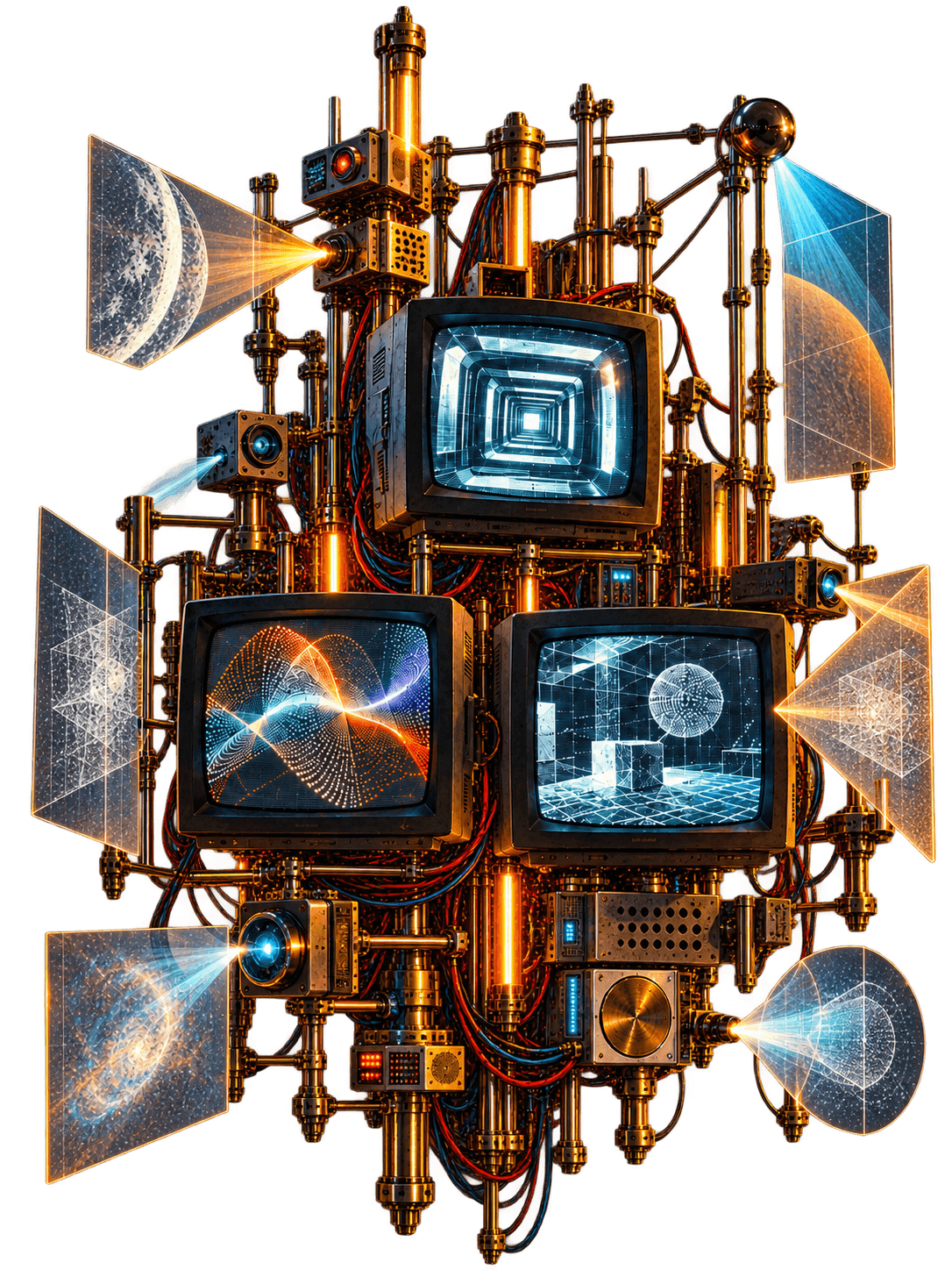 Tower of CRT televisions wired together