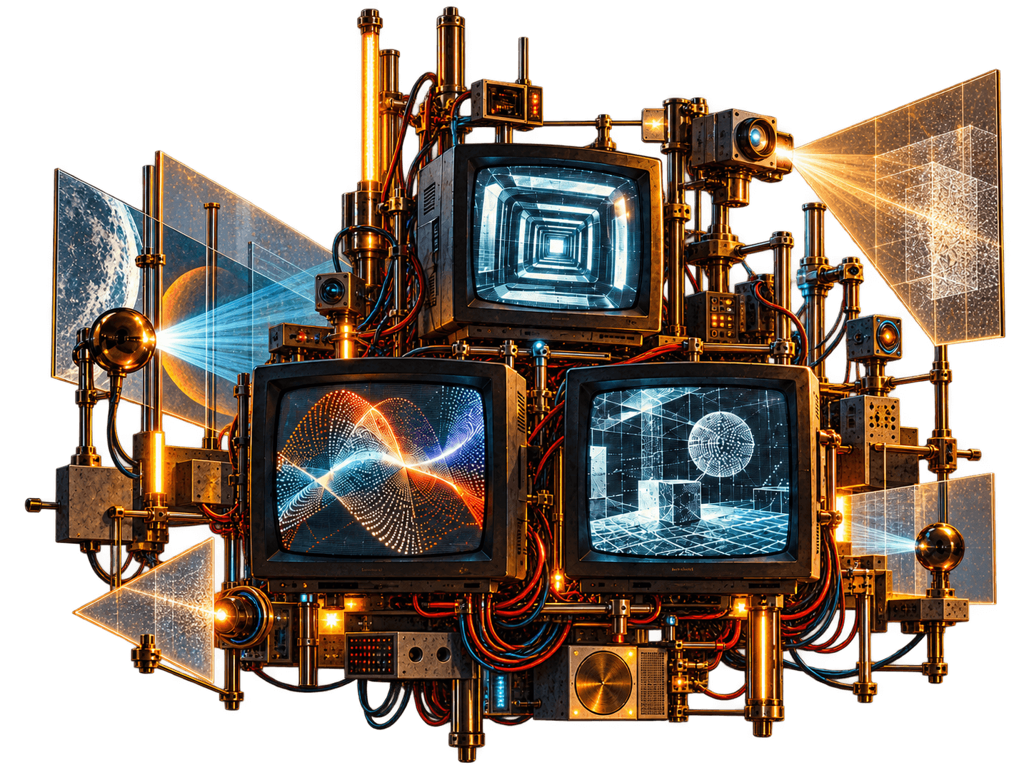 Stack of CRT televisions wired together